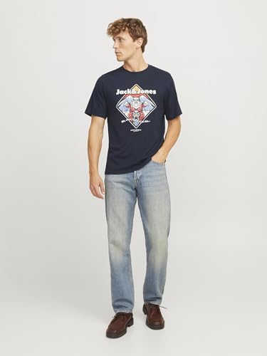 JACK&JONES Herren JJXMAS Christmas Skull Tee SS Crew Neck T-Shirt, Sky Captain, S – Ansicht 4