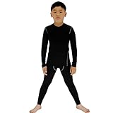 LANBAOSI Boys & Girls Long Sleeve Compression Shirts and Pant 2 PCS Set, Black, 5