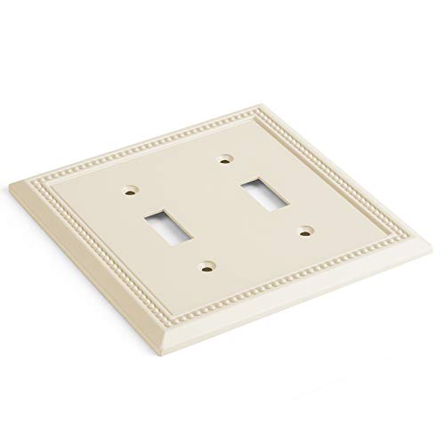 Image of Henne Bery Sunken Pearls Heavy Duty Decorative Wall Plate Switch Plate Outlet Cover, Durable Solid Zinc Alloy (Double Toggle, Light Almond)