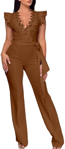 Image of PaladMom Womens Elegant Plus Size Jumpsuits Sexy Back zipper Short Sleeve Mid Waist Wide Leg Straight Rompers