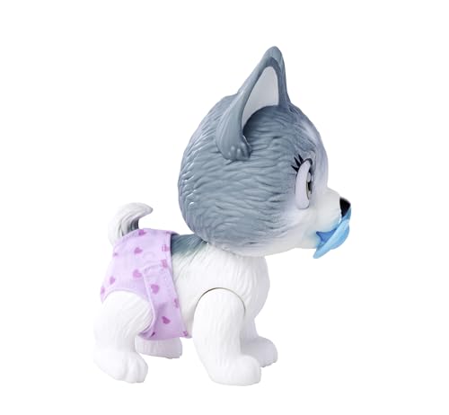 Simba 105950135 Pamper Petz Husky (ca. 15 cm) - Spielzeug-Hund mit Trink- und Nässfunktion für Kinder ab 3 Jahre - interaktives Tier-Baby mit Spiel-Zubehör und magischer Pfote