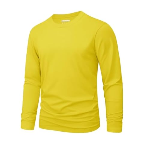 MAGNIVIT Men's Shirts Long Sleeve Cotton T-Shirt Basic Classic Casual Pullover Shirt Yellow Cover