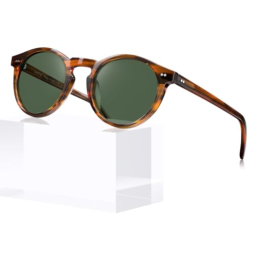 Image of CARFIA Vintage Round Polarized Sunglasses for Men Handcrafted Acetate Frame