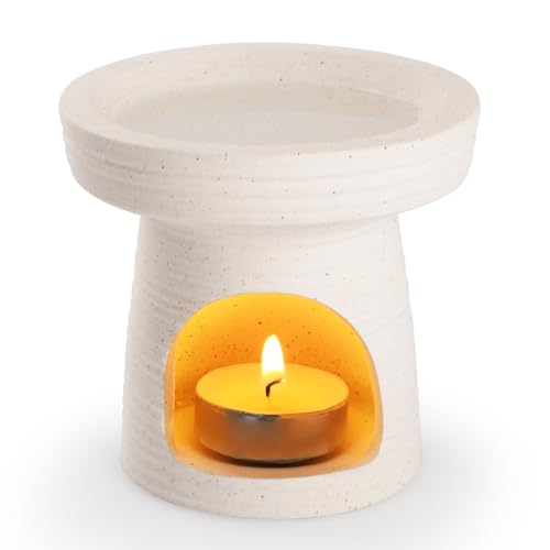 Bighan Brûleurs Parfumé Céramique Beige Mat, Brûleur Huile Essentielle pour Décoration Maison Méditation Brûleurs Type de Coupe à Vin