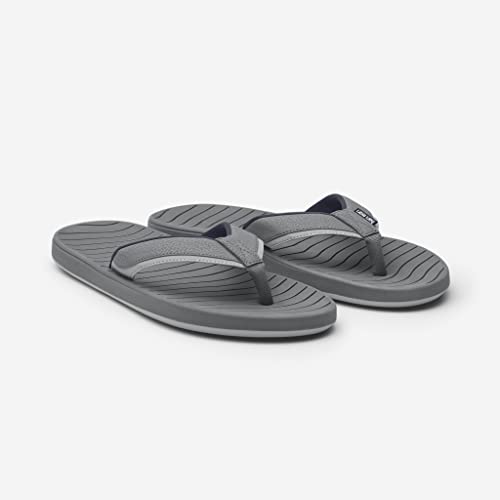 Hari Mari Brazos II Men's Flip Flops - Premium Rubber Water-Resistant Beach Sandals with Comfortable Memory Foam Leather Straps and Arch Support- Charcoal, Size 114