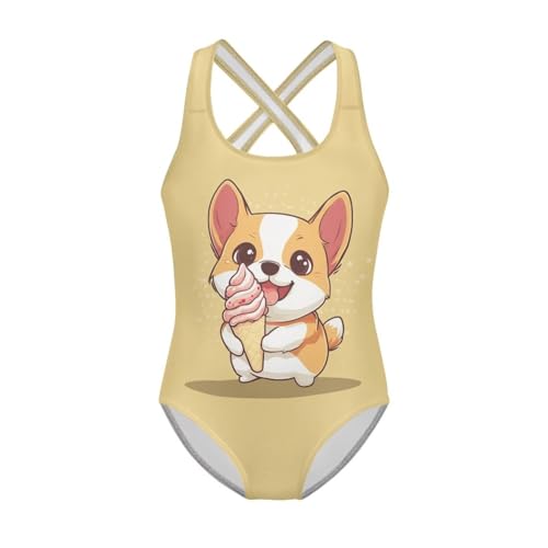 Girls One Piece Swimsuits with Cross Strap Cute Bathing Suit for Toddler Girls 5-14 Y Beach Swimwear