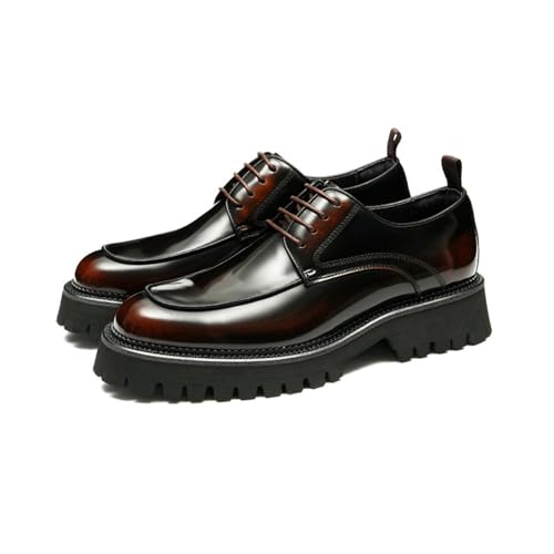 Men's Dress Shoes, Men's Genuine Leather Square Toe Lace-up Business Casual Thick-Soled Height-Enhancing Derby Shoes2
