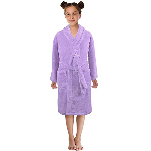 Teen Kids Toddler Baby Girls Boys Winter Flannel Night-Gown Pajamas Sleepwear Clothes Towel Cloak Soft Hydrophil Bathrobe (Purple, 9-12 Years)