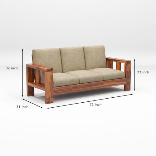 Image of Sheesham Wooden 5 Seater Sofa Set for Living Room | Solid Wood Sofa | Rosewood Sofa Set for Home & Office | Lounge (Honey, 5 Seater)