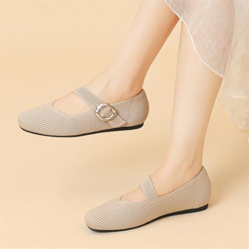 Knit Ballet Flats for Women Square Toe Mary Jane Flats Comfortable Dressy Shoes Arch Support Slip On Casual Shoes4