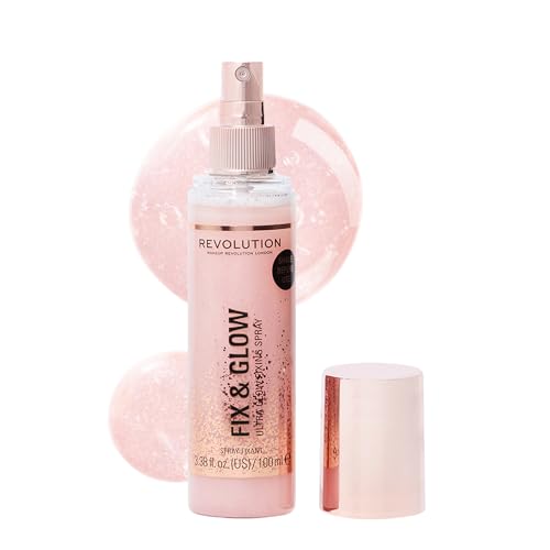 Image of Makeup Revolution Fix & Glow Fixing Spray, Illuminating & Hydrating, Vegan & Cruelty-Free, 3.38 Fl Oz