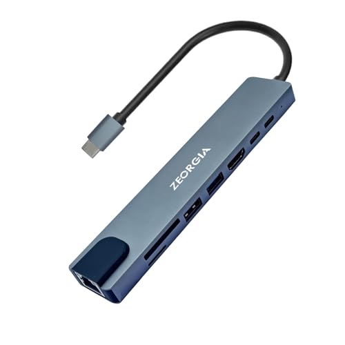 Image of ZEORGIA USB-C Docking Station with 4K HDMI, 100W PD, VGA, USB 3.0 /3.2, SD /TF, Ethernet, Audio & Wireless Charger | USB-C Hub for Mac, Windows, iPad Pro (ZEO 8 in 1)