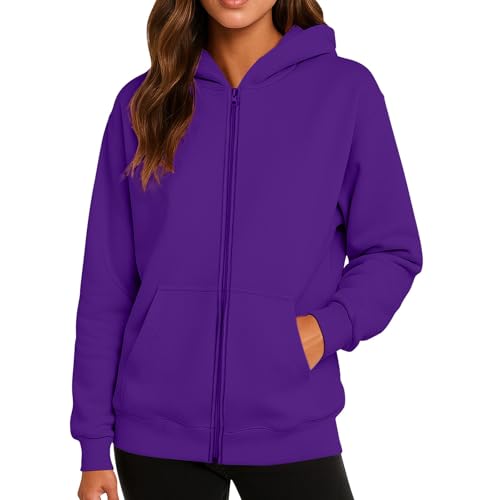 Sudaderas Mujer Cremallera Oversize Deporte Baratas Chaqueta Mujer Primavera Ropa Invierno Fina con Capucha Clásico Running Hoodie Casual Morado Oscuro S