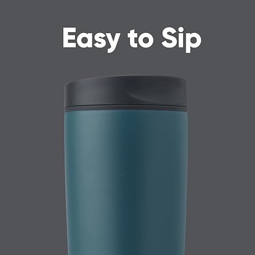 Image of Owala SmoothSip Slider Insulated Stainless Steel Coffee Tumbler, Reusable Iced Coffee Cup, Hot Coffee Travel Mug, BPA Free 20 oz, Grey /Blue (High Dive)