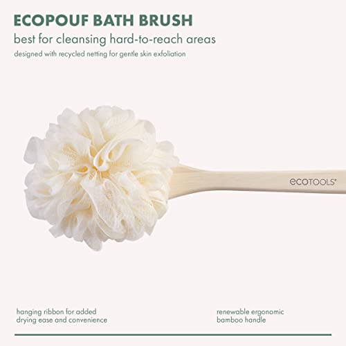 Ecotools 7653 Ecopouf Bath Brush, Loofah Brush For Bath & Shower, Made With Long Handle & Recycled, Soft Netting For Gentle Exfoliation, Back Brush thumb #3