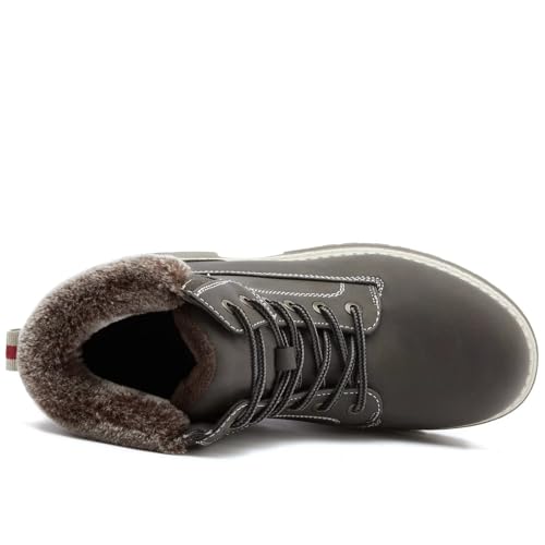Image of COTTIMO Snow Hiking Winter Boots for Women - Casual Brown Combat Work Boot - Non-slip Fur-Lined Ankle Boots - Fashion Boots Waterproof Leather Shoes