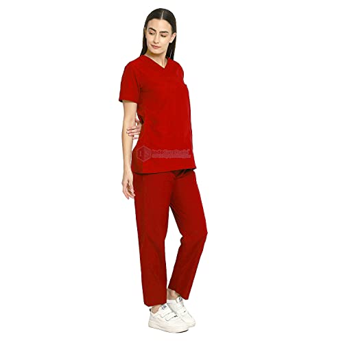 Image of IS IndoSurgicals Faux Wrap Scrub Suits for Doctors Women OT Dress (XXS, Red)