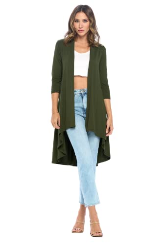 Image of Women's 3 /4 Sleeve Soft Open Front Casual Flowy Long Viscose Made from Bamboo Cardigan
