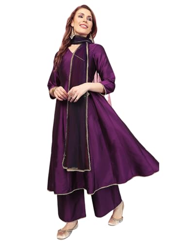 Image of A.T.U.N. (ALL THINGS UBER NICE) Cotton Women Anarkali Paneled Kurta With Palazzos & Dupatta