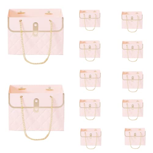 LONG XIN SERIES 12pcs Pink Gift Boxes Gold Chain Handled Gift Boxes Romantic Wedding Favor Florist Present Craft Paper Boxes Rectangular Gift Bags for Gift Package (Pink)