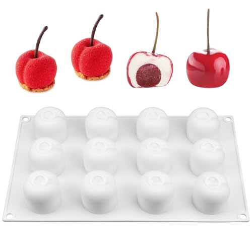 Molde de Silicona con Forma de Cereza, Moldes Manzanas para Mousse Tartas Decorativas, Fácil de desmoldar, Sin BPA, Para pudín, gelatina, postre, chocolate, gelatina