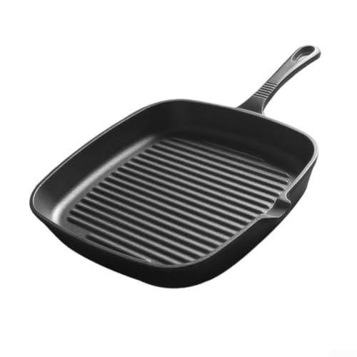 Glewi Sartén profesional de hierro fundido para carne de 36 cm, plancha cuadrada con un solo mango, base gruesa para acampar eléctrico de gas de calor uniforme