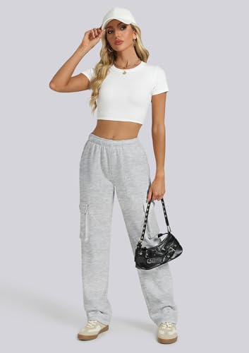 IVIR Womens Cargo Sweatpants Fleece Lined Wide Leg High Waisted Pants S-XXL4