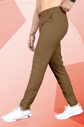 Image of Mehrang Men's Slim Fit Casual Trousers, Black, Cotton Blend, Side Pockets