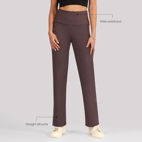 Image of BlissClub Women's Ultimate Straight Pants - Lite, High Waist Formal Trousers with Wide Waistband, Tall (for Women Above 5'5 ft)