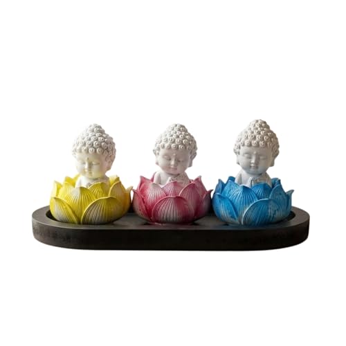 Image of eCraftIndia Set of 3 White Lord Buddha Idols in Lotus Base | Buddha Statues for Car Dashboard Office Home Decor | Gift for Diwali Housewarming Birthday