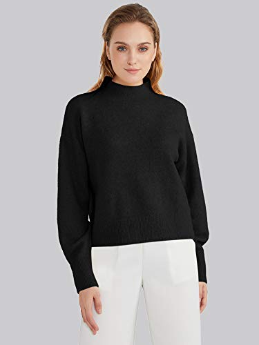 Woolicity Women's Mock Neck Sweaters Long Sleeve Oversized Turtleneck Knit Pullover Cozy Thick Soft Casual Tops Black
