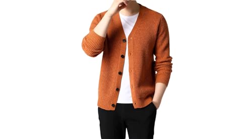 Men's Cotton Cardigan Sweater Men's Casual Long Sleeve Button Front V Neck Rib Knit Cardigan Sweater