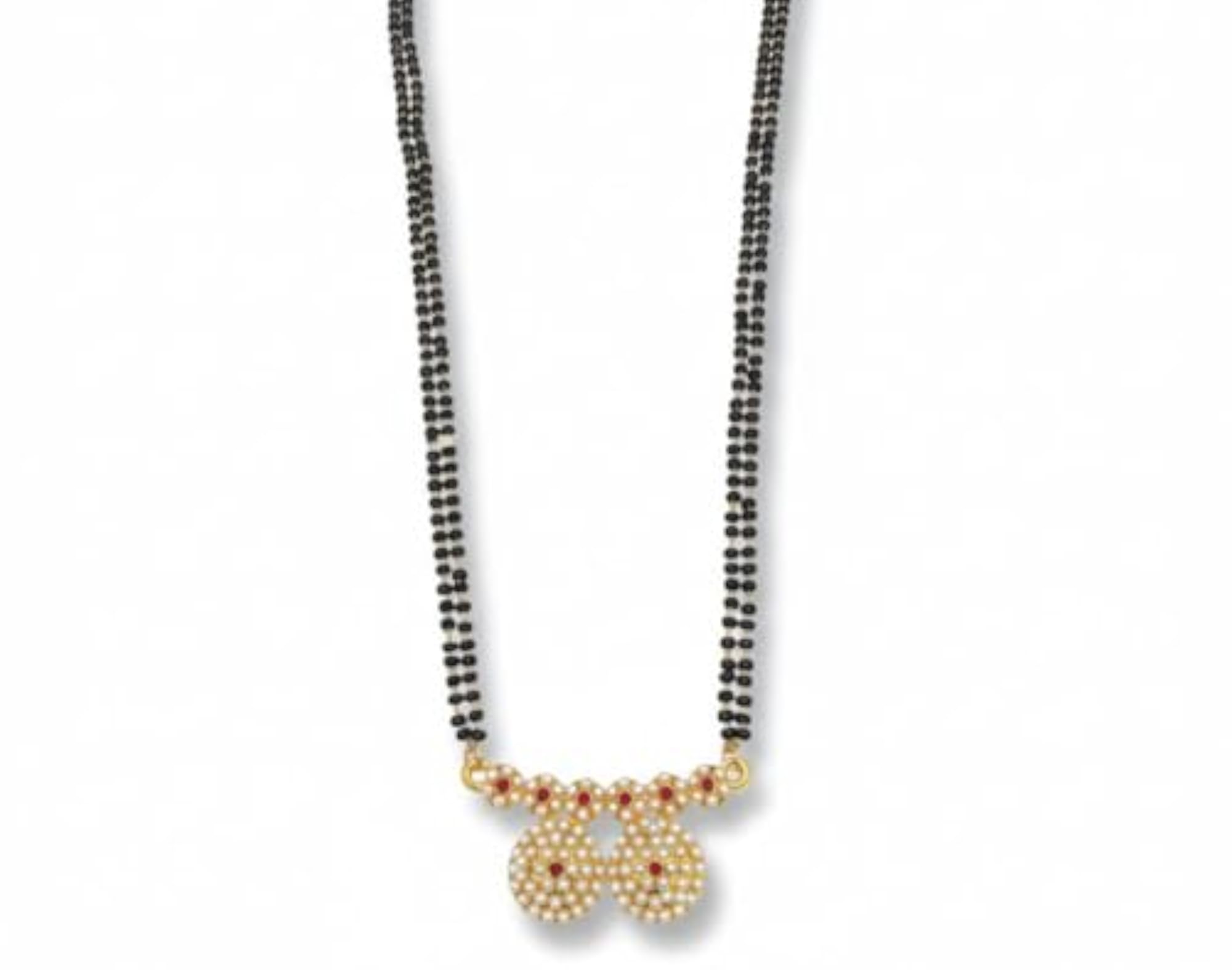 Traditional Long Black Bead Mangalsutra with Elegant Stone Pendant