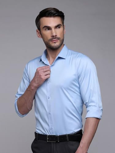 Image of IndoPrimo Men's Satin Shirt with Spread Collar Neck Line Solid Pattern Full Sleeves Regular Fit Western Style and Standard Length