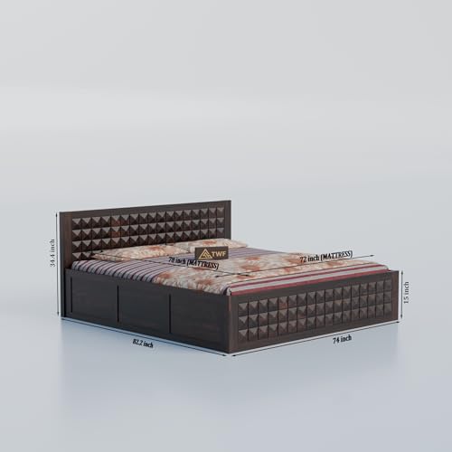Image of Solid Sheesham Wood King Size Bed with Storage Box | Wooden Double Bed for Bedroom | Diamond Design Double Bed Cot Palang for Home | Rosewood, Walnut Finish