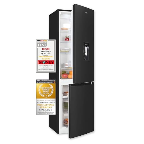 Exquisit® Frigorífico Combi, 251L, Clase C, Material Acero Inoxidable Antracita, Tecnologia No-Frost, Dispensador de Agua, Cajón Verdulero, Consumo 141 kWh/año, Medidas 180,5x54x60 Cm.