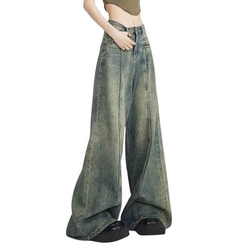 Vintage Baggy Jeans for Women Y2K High Waisted Aesthetic Clothing Teen Girls Homecoming Wide Leg Hiphop Streetwear