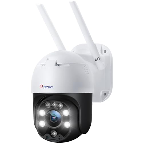 Ctronics 3G/4G LTE Caméra Surveillance Extérieure avec Carte SIM Caméra IP sans Fil Vision Nocturne Couleur 20M 355° 90° PTZ Suivi Automatique Détection Humaine Audio Bidirectionnel Slot Carte SD