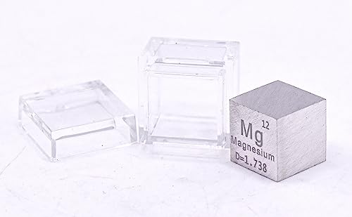 Image of 0.39 inch 10mm Magnesium Metal Cube Mg up to 99.9% Pure Periodic Table Element Engraved Density Collection Science Education Display Block Cube + Acrylic Case Box - 1PC
