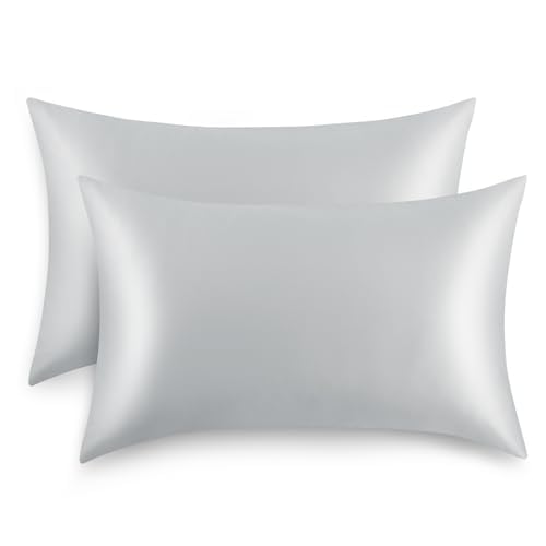 RUIKASI Federe Cuscini Letto 50x80 - Coppia di Federe Cuscini Letto Matrimoniale Microfibra 50 x 80 cm, Chiusura a Busta, Grigio Chiaro