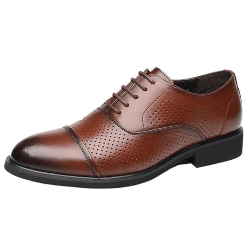 Men's Genuine Leather Oxford Dress Shoes, Breathable Comfortable Platform Lace-Up Formal Tuxedo Shoes for Men Office Business Wedding Work