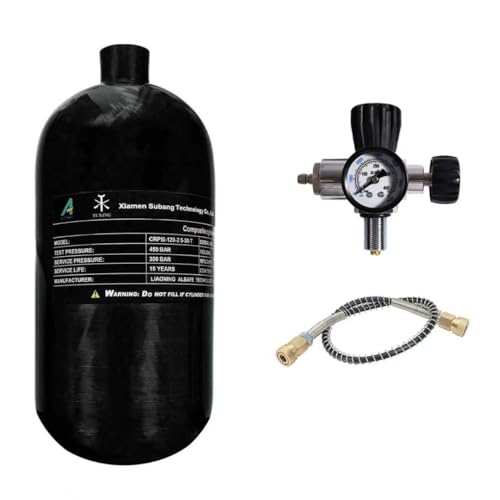 TUXING - TUXING 4500Psi Réservoir d'air HPA Paintball en fibre de carbone, 2,5 L en fibre de carbone avec régulateur de valve pour réservoir de plongée de fusil à air comprimé PCP (bouteille vide) M18 x 1,5
