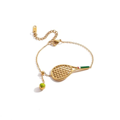 Kokoma Tennis Racket Bracelet for Women Tennis Charm Link Chain Adjustable Stainless Steel Sport Bracelet Fashion Athletic Accessories Jewelry for Sports Lover