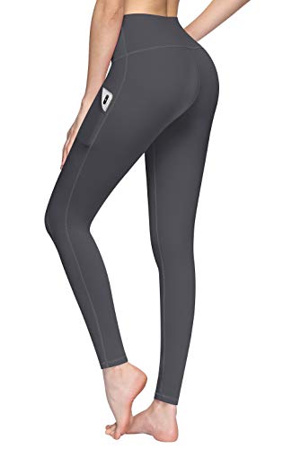 TQD High Waist Yoga Pants, Tummy Control, Pocket Yoga Pants for Women, 4 Way Stretch Yoga Leggings Workout Running Pants (Darkgrey, Size M)