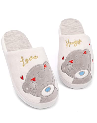 Me To You Slippers for Women | Ladies Tatty Bear House Shoes Gift for Her | White Foam Slip On Mules 7-8 UK