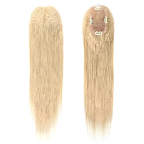 Toppers de cabello humano para mujeres sin flequillo, 7,6 x 12,7 cm, monofilamento, bases grandes, con clip, postizos de 40,6 cm, añade volumen al cabello (rubio ceniza)