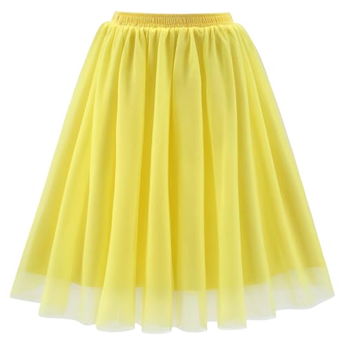 TRIWORKS Tüllrock Gelb Damen Hohe Taille Layered Puffy Tutu Rock Damen A-Linie Midirock für Party Halloween Karneval XL