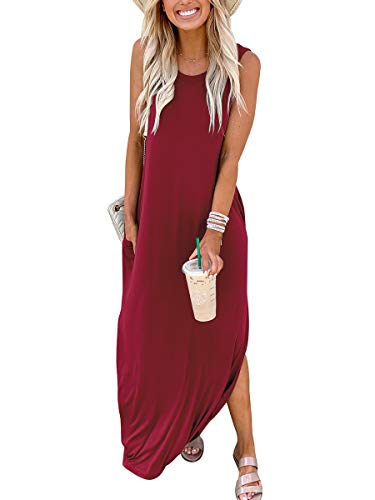 Anrabess Women Summer Tank Dresses Crew Neck Sleeveless Maxi Split Dresses Sundress T-Shirt Comfy 2023 Long Dress Boho Clothes A19Jiuhong-L #TOP2