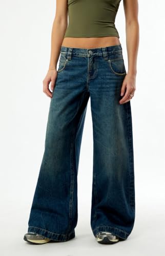 PacSun Women's Sloane Low Rise Ultra Baggy Jeans Dark Blue Size 263