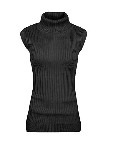 v28 Women Sleeveless High Neck Turtleneck Stretchable Knit Sweater Top